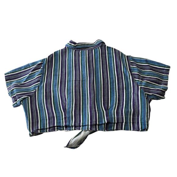 At Last & Co Y2K 90s Striped Tie Front Crop Top Women's XL Western Boho - Picture 3 of 6